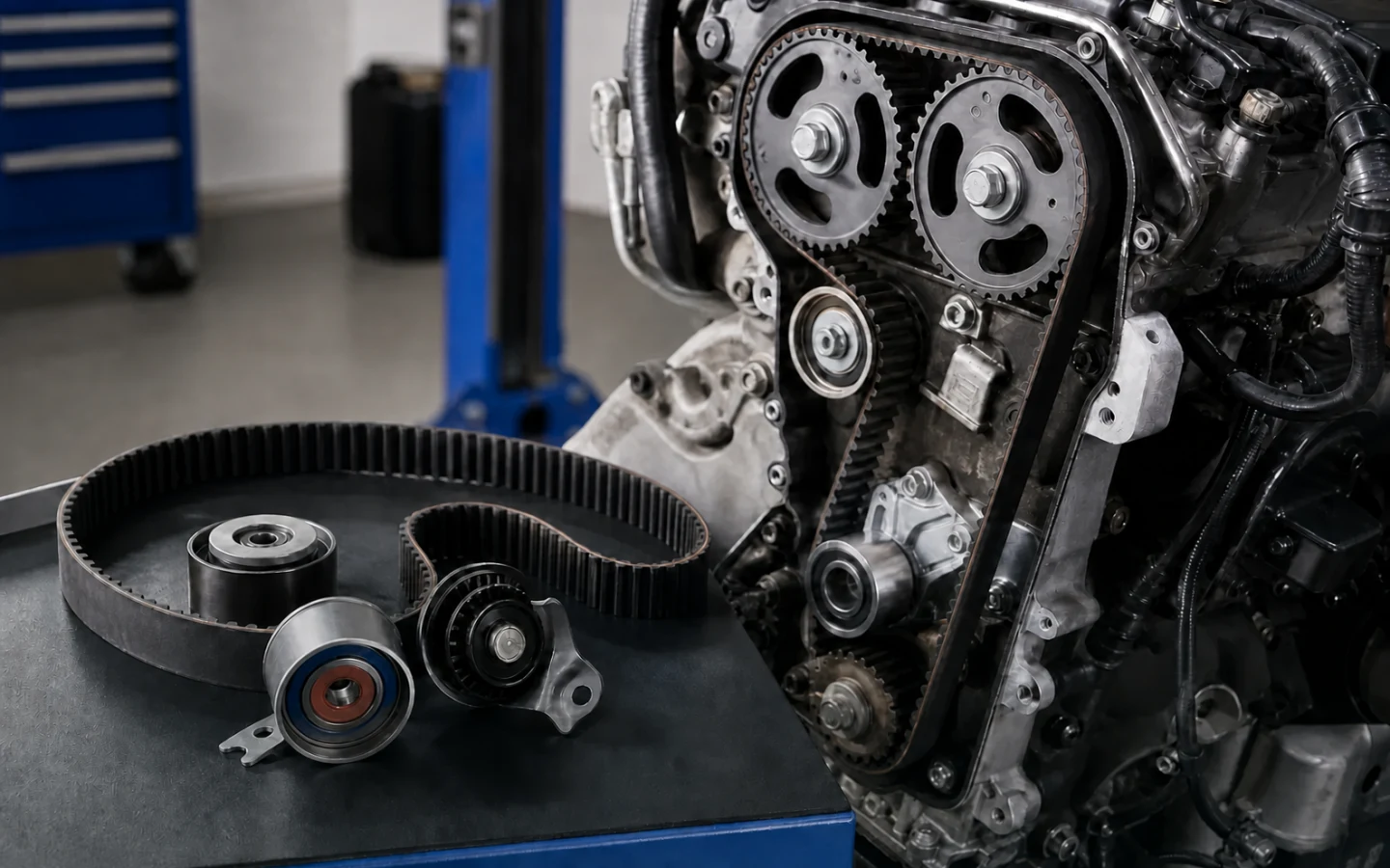 Motor üzerindeki triger mekanizması ve tezgâhta kayış ile rulmanlar
