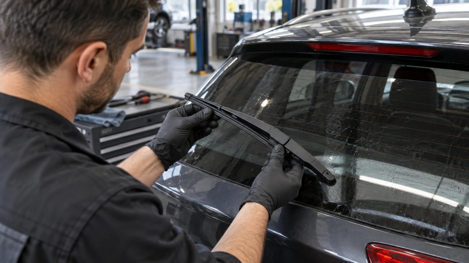 Silecek Süpürgesi Arka 340 mm – 13 inç VALEO 574282 – Audi / Seat için dur-kalk kullanım etkisi kontrolünü gösteren binek otomobil servis sahnesi
