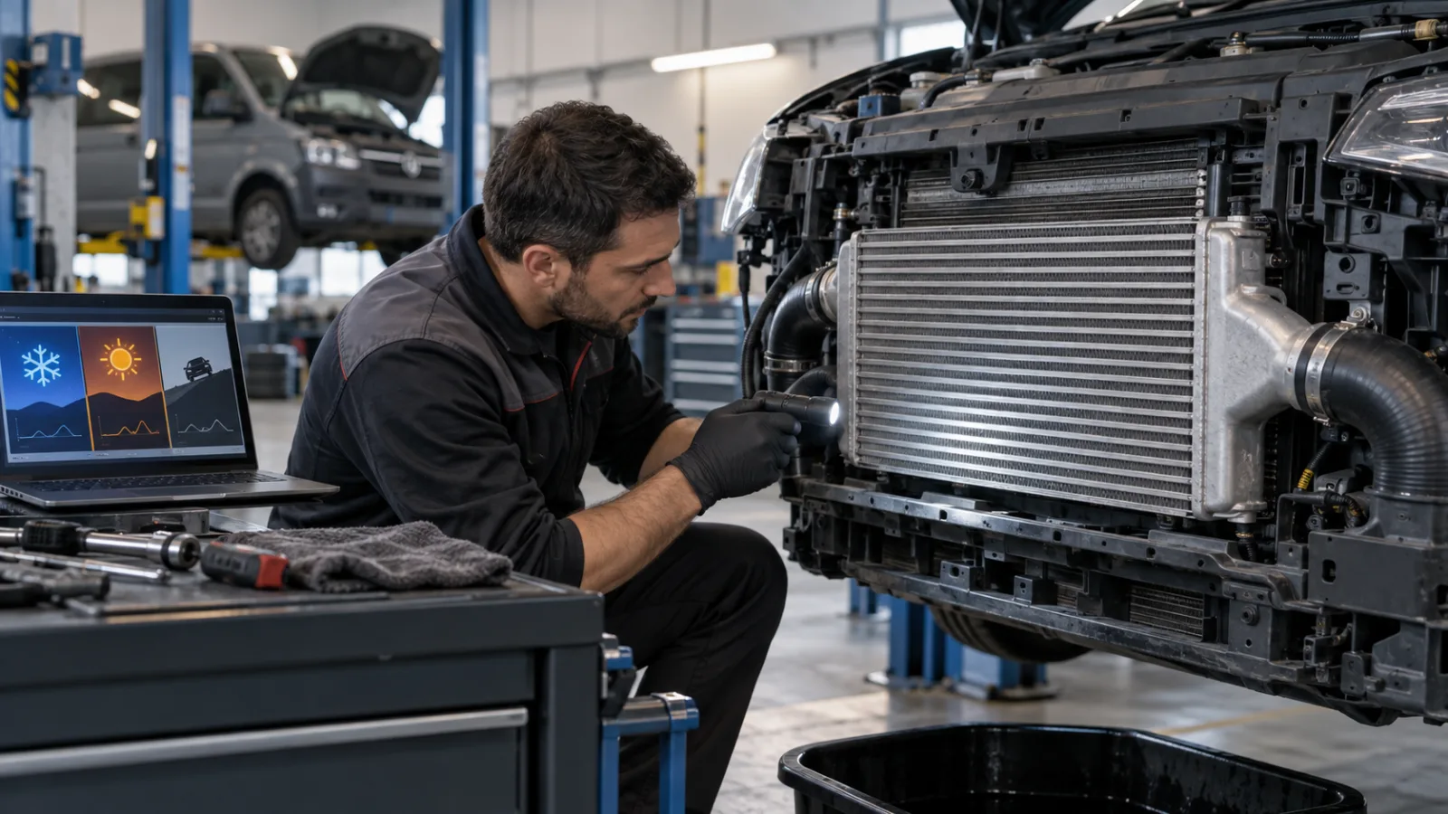 Binek ve hafif ticari aracında Intercooler için sıcaklık ve yük altında değişen belirtiler kontrolü