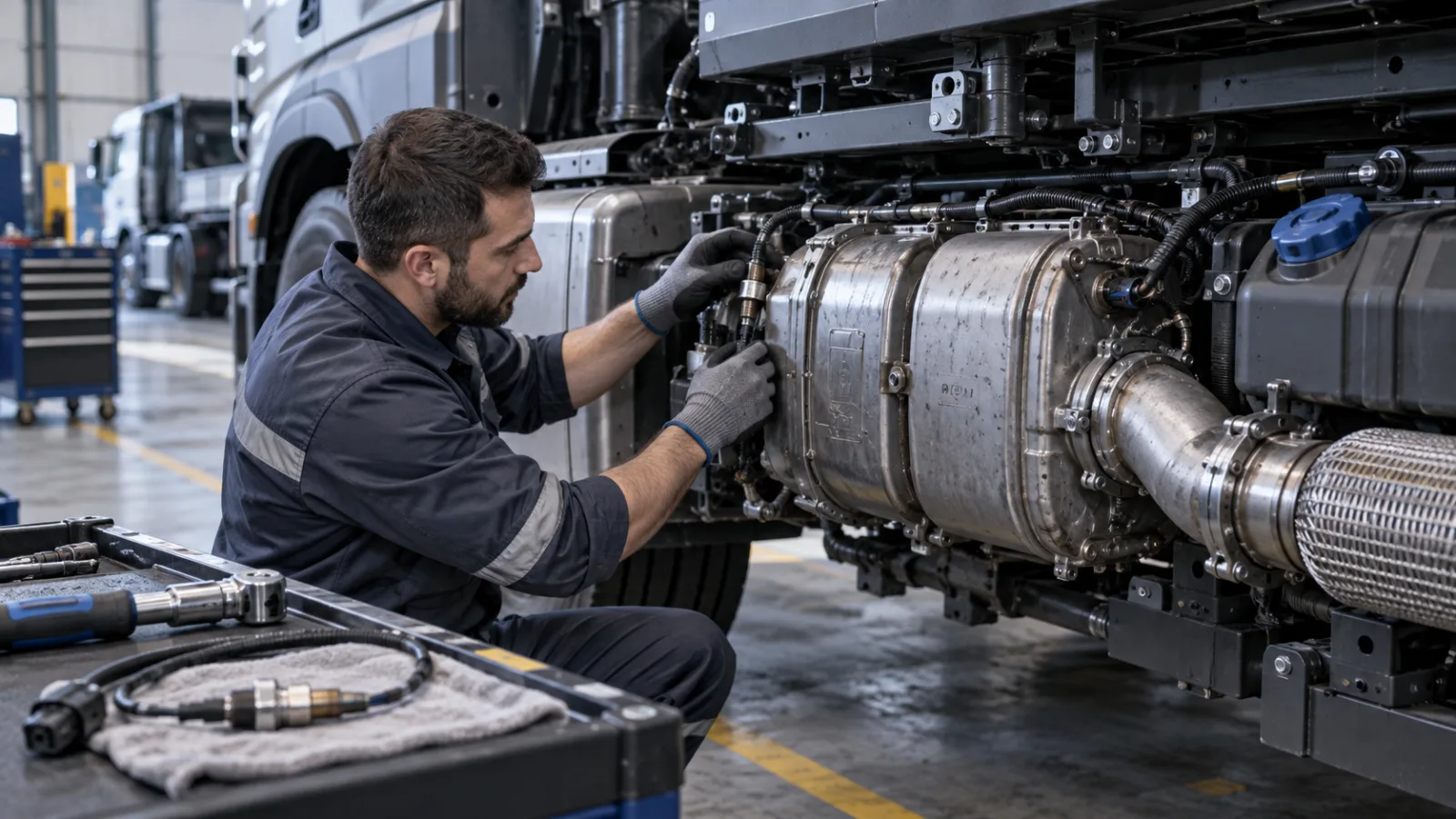 Ağır vasıta aracında DPF, SCR ve NOx sistemi için montaj hataları kontrolü