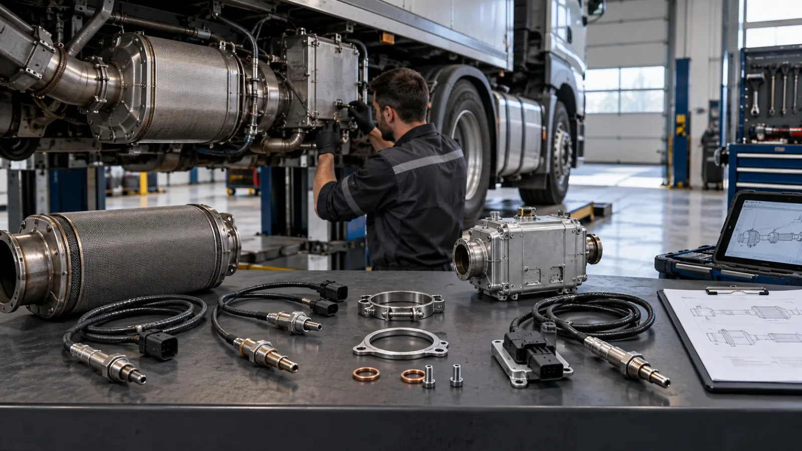 Ağır vasıta aracında DPF, SCR ve NOx sistemi için OE numarasıyla parça seçimi kontrolü