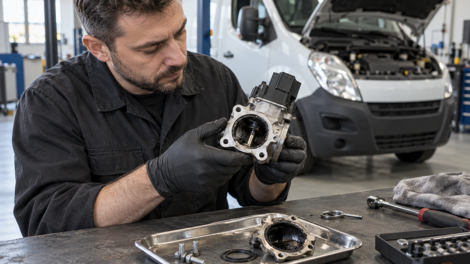 Egr Valfi VALEO 700487 – Renault Master 2.3 dCi için ilk çalıştırma davranışı kontrolünü gösteren hafif ticari servis sahnesi