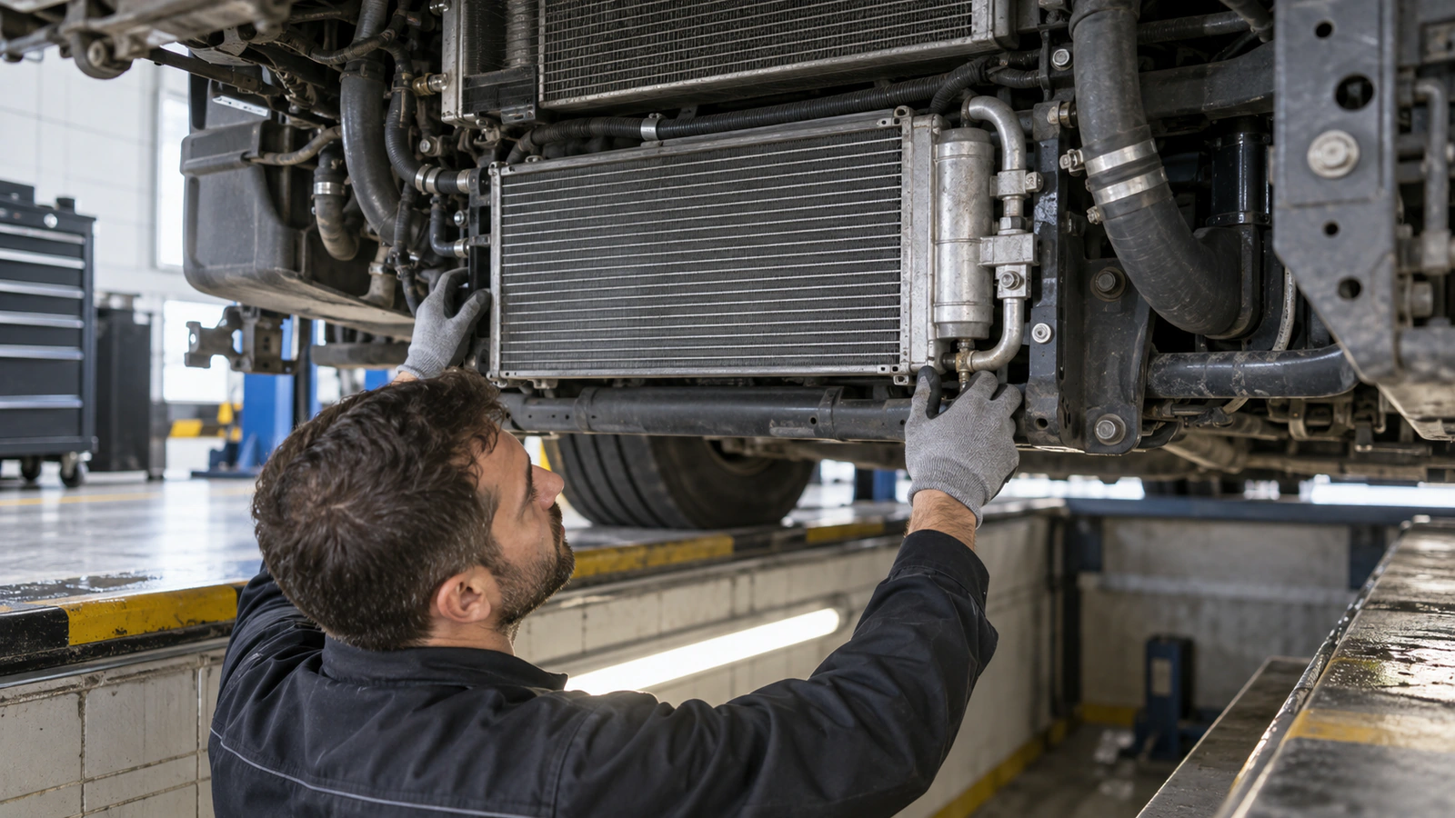 Soğutma ve Klima Sistemleri filo tedariğinde yanlış sipariş ve iade maliyeti için yanlış sipariş ve iade maliyeti kontrolünü gösteren ağır vasıta servis sahnesi