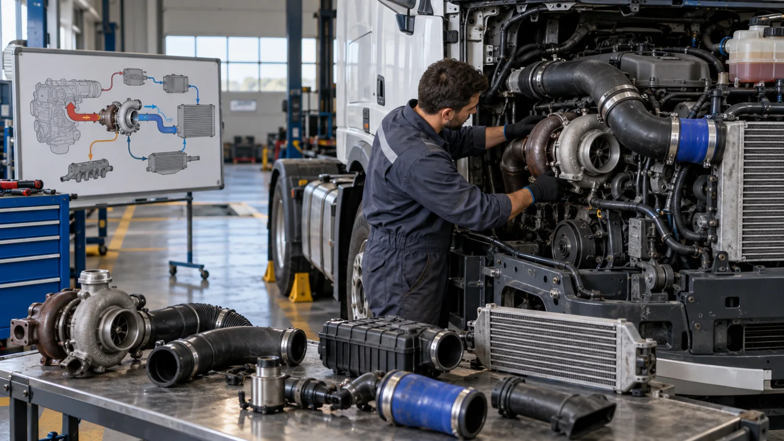 Ağır vasıta aracında Turbo ve şarj havası sistemi için zincirleme hasar riski kontrolü