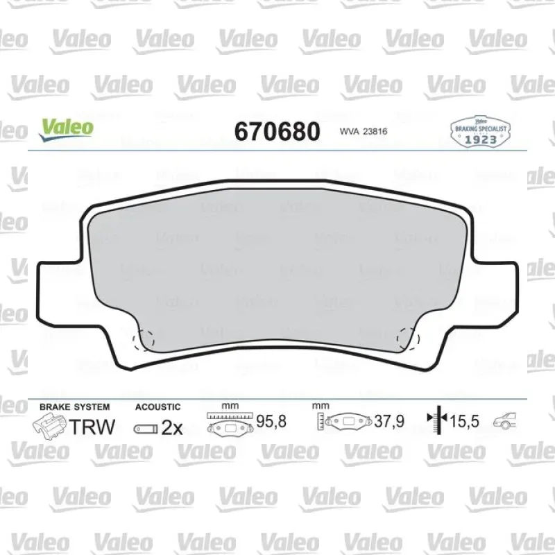 Fren Disk Balata Arka VALEO 670680 – Toyota Corolla