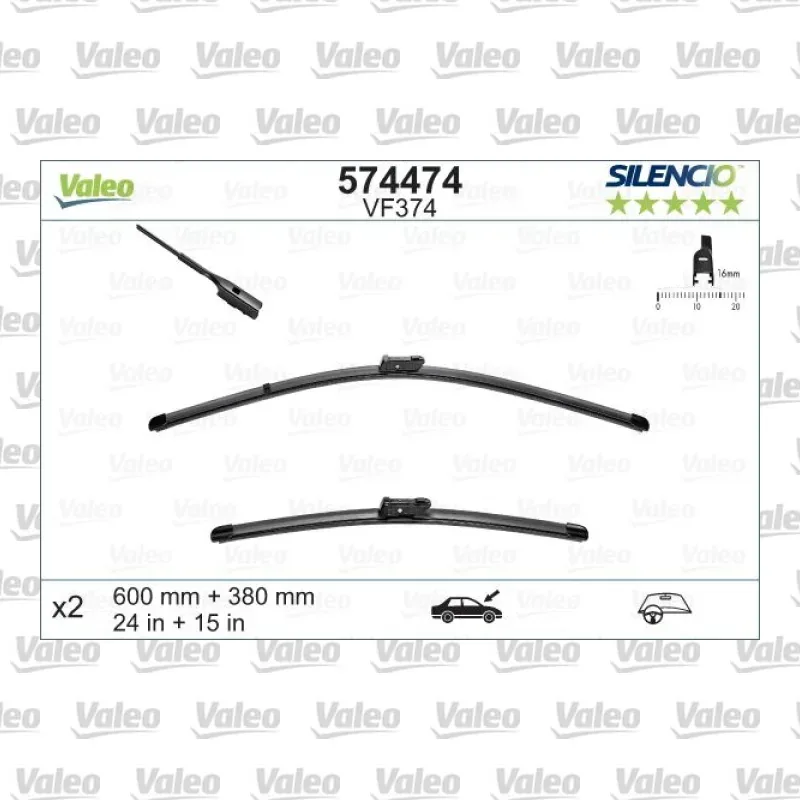 Silecek Süpürgesi Ön Muz Tip 600/380 mm - 24/15 inç VALEO 574474