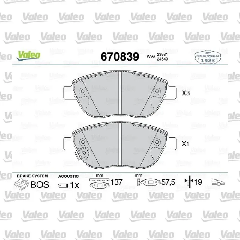 Fren Disk Balata Ön VALEO 670839 – Opel Corsa / Vectra