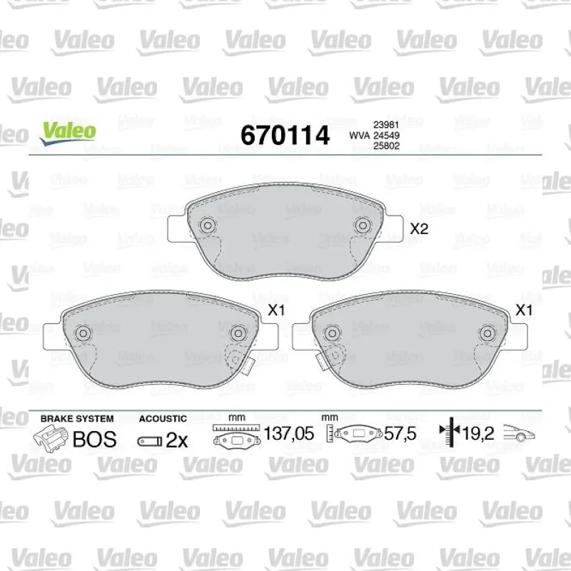 Fren Disk Balata Ön VALEO 670114 – Fiat 500L