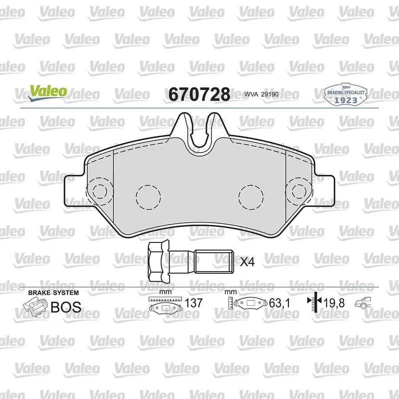 Fren Disk Balata Arka VALEO 670728 – Volkswagen / Mercedes-Benz