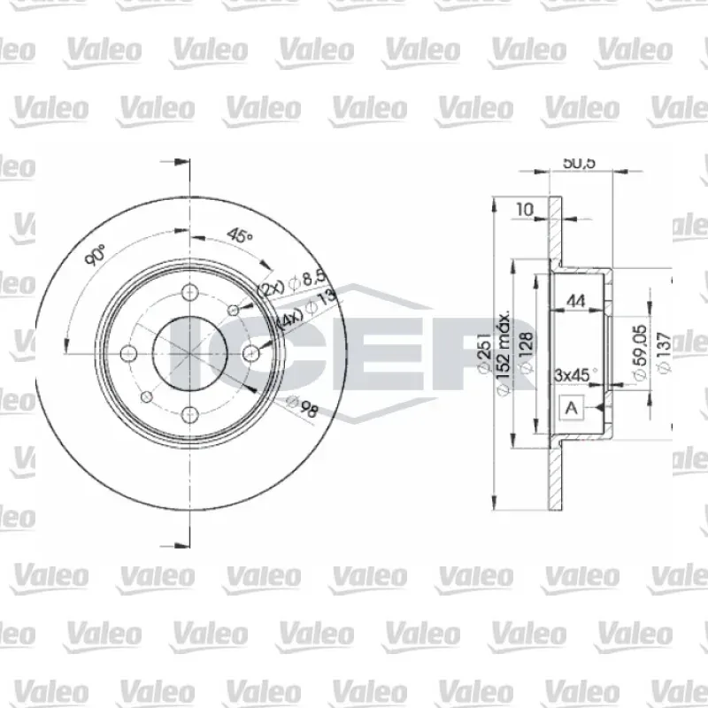 Fren Disk Ayna Arka Sağ ve Sol VALEO 496097 – Fiat Linea 1.4 Turbo / 1.6 MultiJet