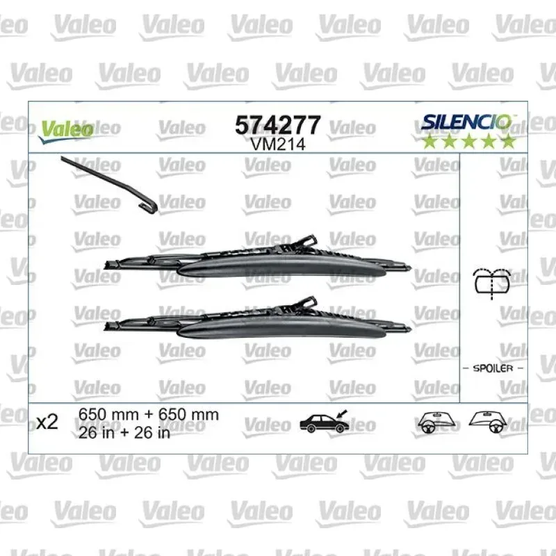 Silecek Süpürgesi Ön 650/650 mm - 26/26 inç VALEO 574277 – Fiat Ulysse