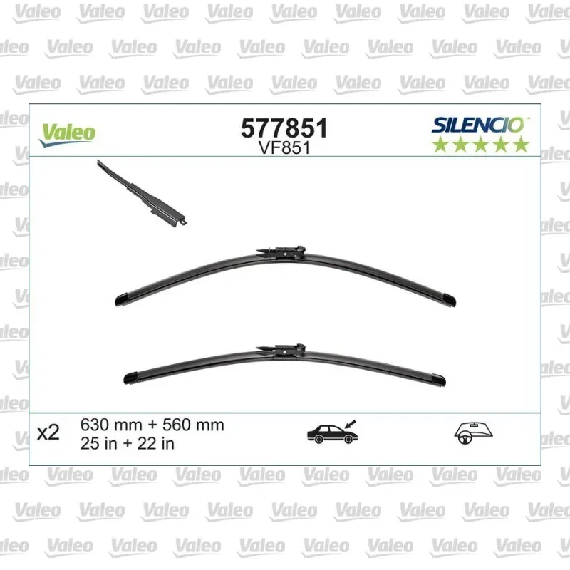 Silecek Süpürgesi Ön 630/560 mm - 25/22 inç VALEO 577851 – Mercedes-Benz / Skoda