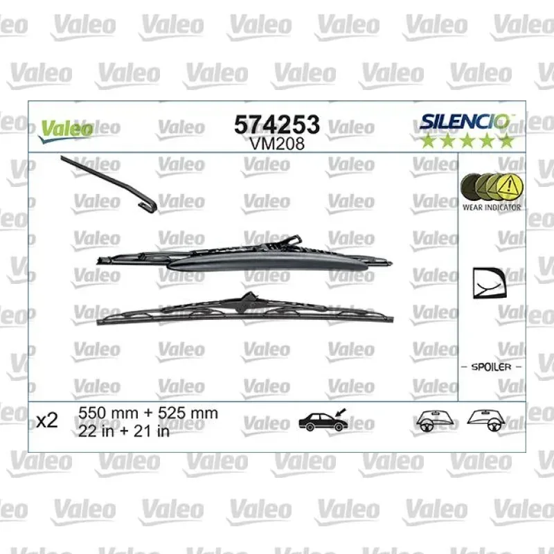 Silecek Süpürgesi Ön 550/525 mm - 22/21 inç VALEO 574253 – Alfa Romeo 156