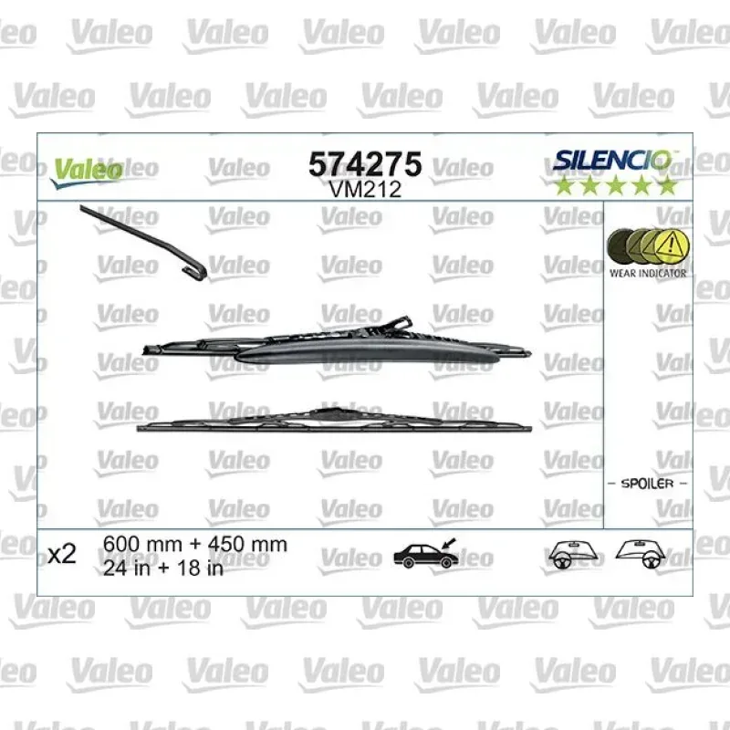 Silecek Süpürgesi Ön 600/450 mm - 24/18 inç VALEO 574275 – Renault / Citroen