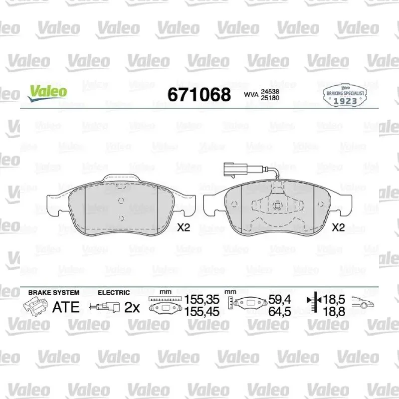 Fren Disk Balata Ön VALEO 671068 – Alfa Romeo Giulietta