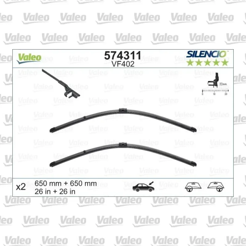 Silecek Süpürgesi Ön 650/650 mm - 26/26 inç VALEO 574311 – Mercedes-Benz E 200