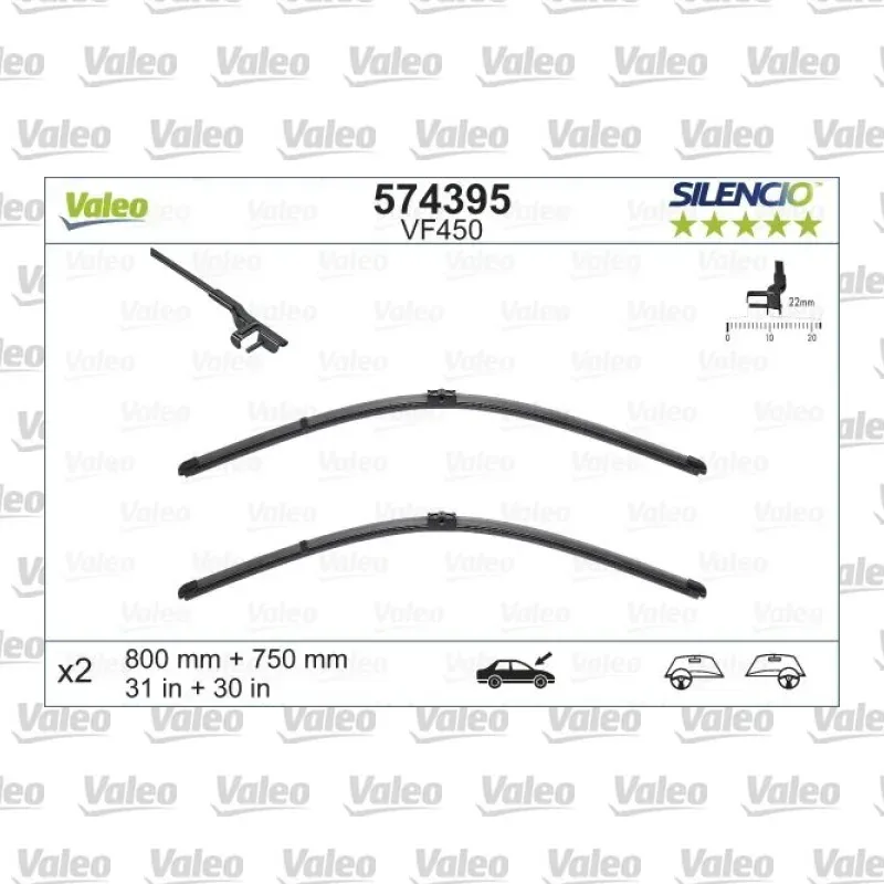 Silecek Süpürgesi Ön 800/750 mm - 32/30 inç VALEO 574395 – Citroen C4