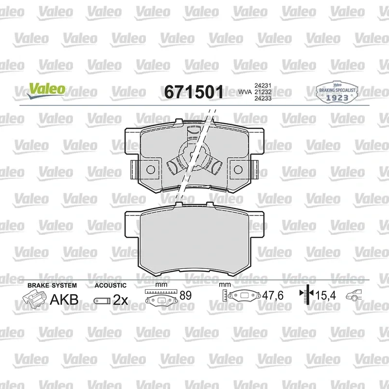 Fren Disk Balata Arka VALEO 671501 – Honda Accord / CR-V