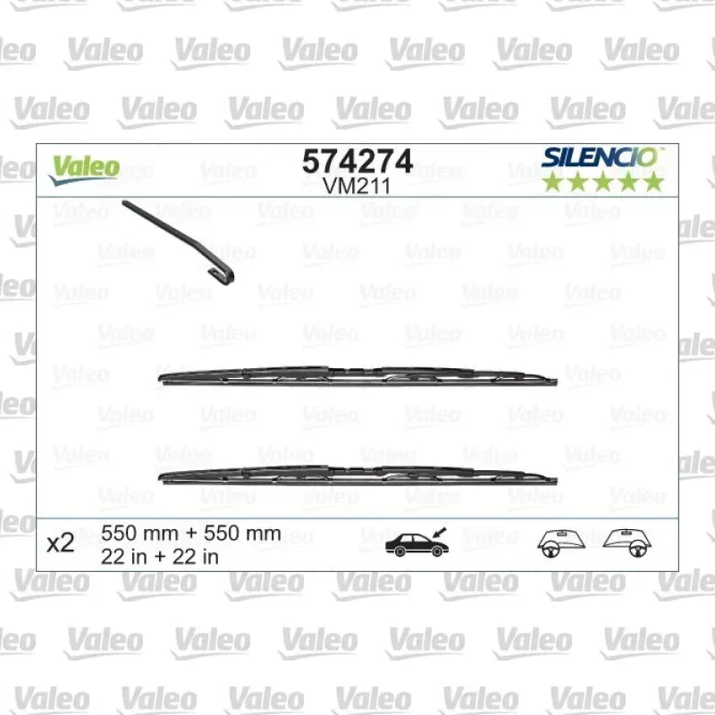Silecek Süpürgesi Ön 550/550 mm - 22/22 inç VALEO 574274 – Audi A4