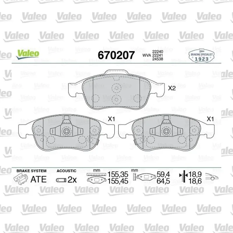 Fren Disk Balata Ön VALEO 670207 – Fiat / Jeep