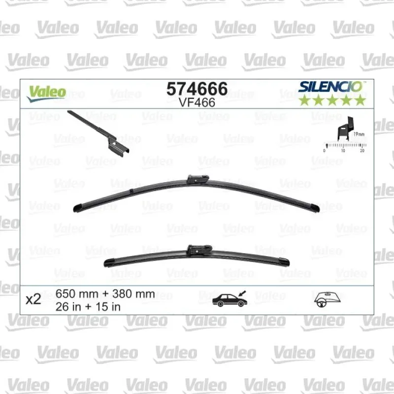 Silecek Süpürgesi Ön 650/380 mm - 26/15 inç VALEO 574666 – Ford Fiesta