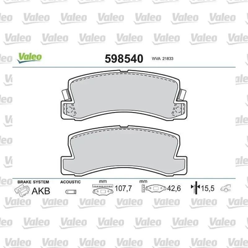 Fren Disk Balata Arka VALEO 598540 – Toyota Avensis