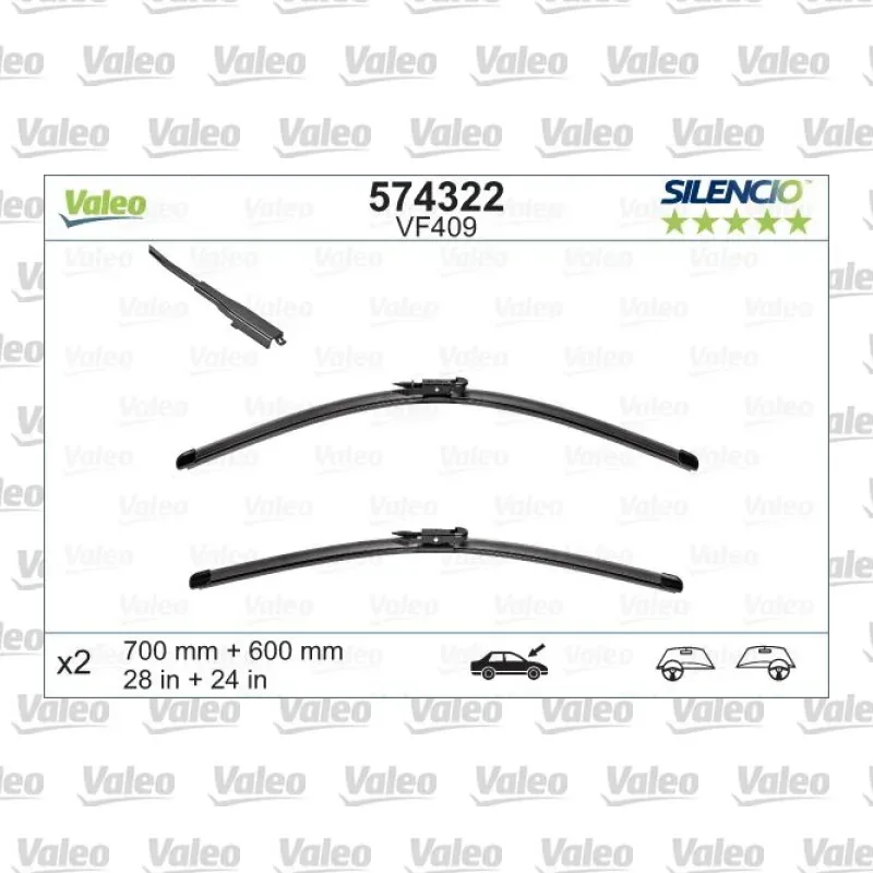 Silecek Süpürgesi Ön Muz Tip 700/600 mm - 28/24 inç VALEO 574322 – Peugeot / Citroen