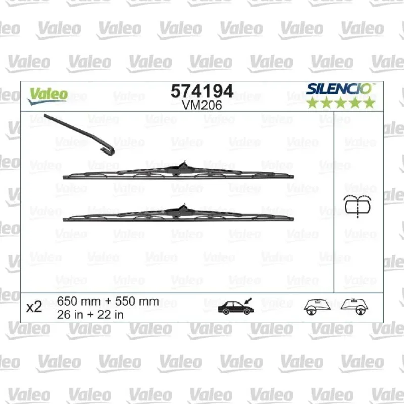 Silecek Süpürgesi Ön 650/550 mm - 26/22 inç VALEO 574194 – Mercedes-Benz Vito / Viano