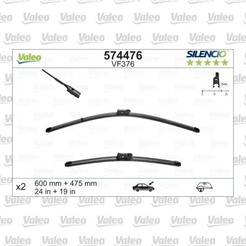 Silecek Süpürgesi Ön 600/480 mm - 24/19 inç VALEO 574476 – Volkswagen / Audi
