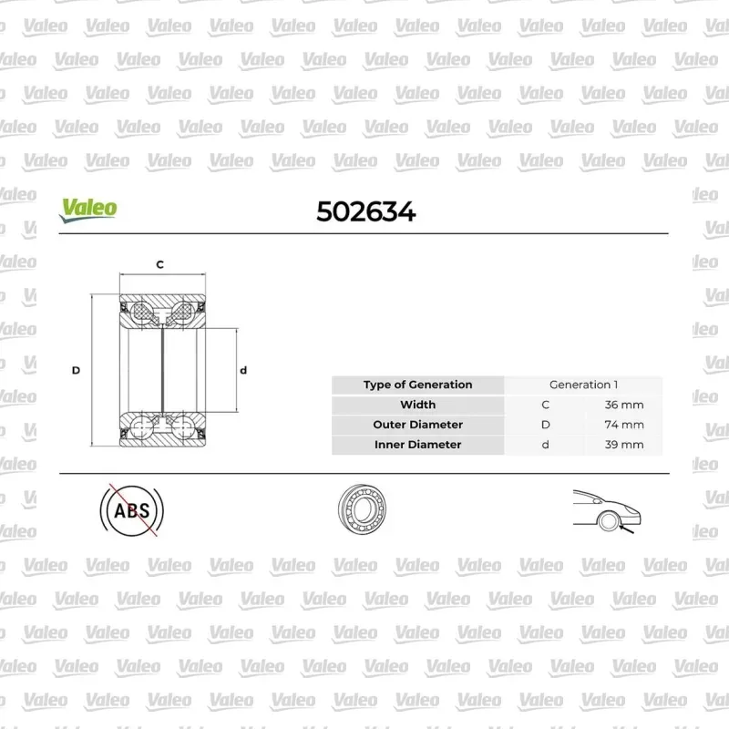 Teker Rulmanı Ön Sağ veya Sol VALEO 502634 – Hyundai / Kia