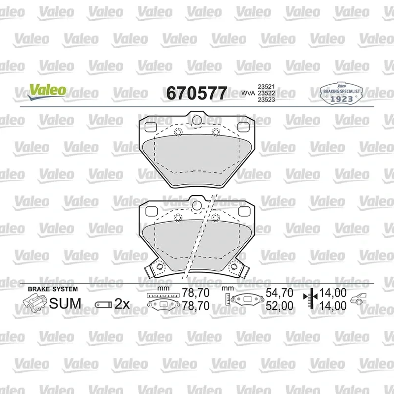 Fren Disk Balata Arka VALEO 670577 – Toyota Corolla / Yaris
