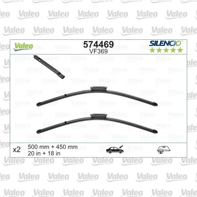 Silecek Süpürgesi Ön 500/450 mm - 20/18 inç VALEO 574469 – Renault Clio
