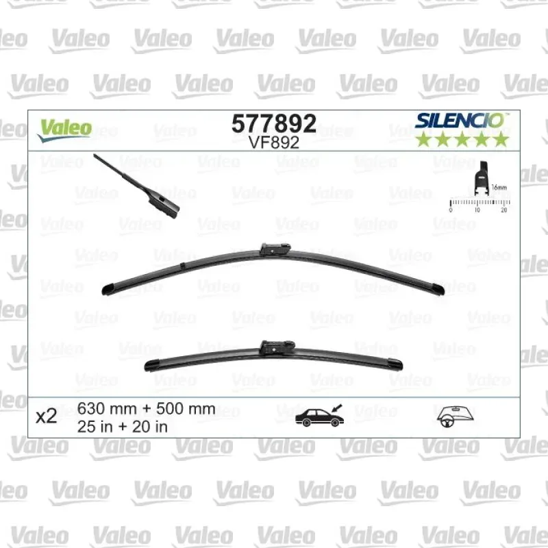 Silecek Süpürgesi Ön Muz Tip 630/530 mm - 25/21 inç VALEO 577892