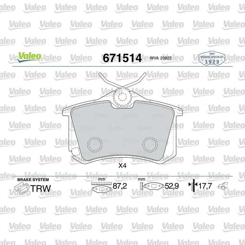 Fren Disk Balata Arka VALEO 671514