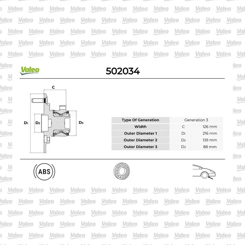 Teker Rulmanı Ön Sağ veya Sol VALEO 502034 – Ford Transit 2.0 EcoBlue / 2.2 TDCi