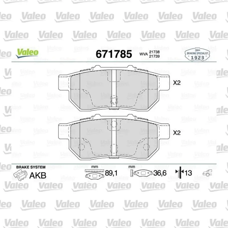 Fren Disk Balata Arka VALEO 671785 – Honda Civic