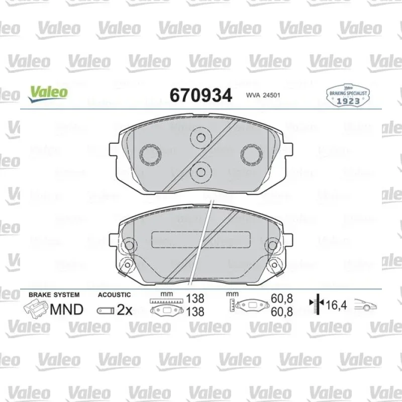 Fren Disk Balata Ön VALEO 670934 – Hyundai / Kia