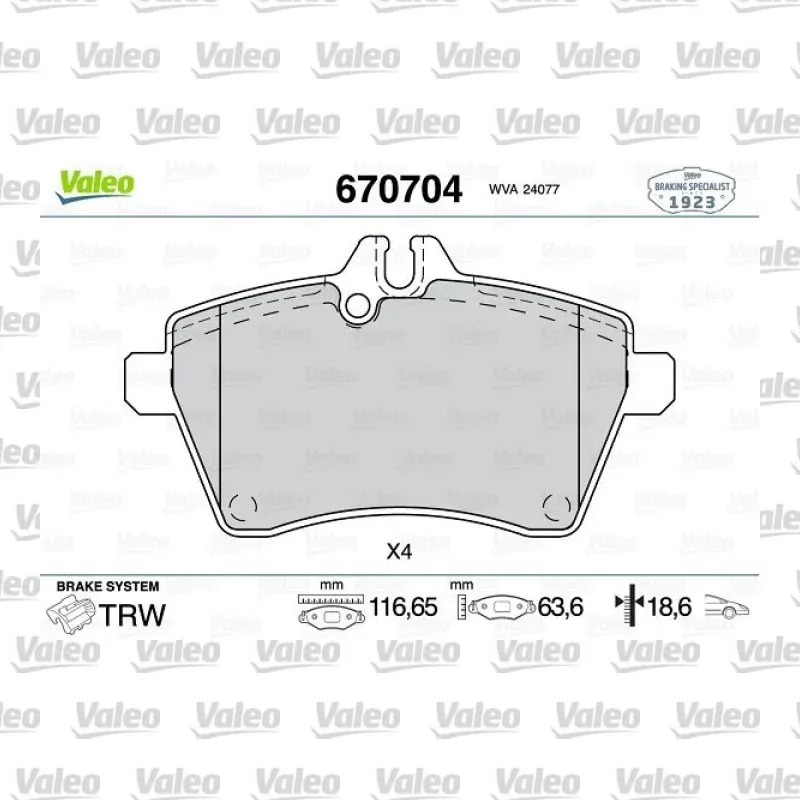 Fren Disk Balata Ön VALEO 670704 – Mercedes-Benz A 180