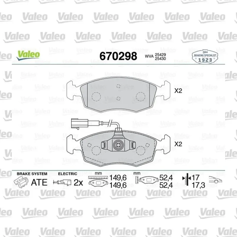 Fren Disk Balata Ön VALEO 670298 – Fiat Punto / 500