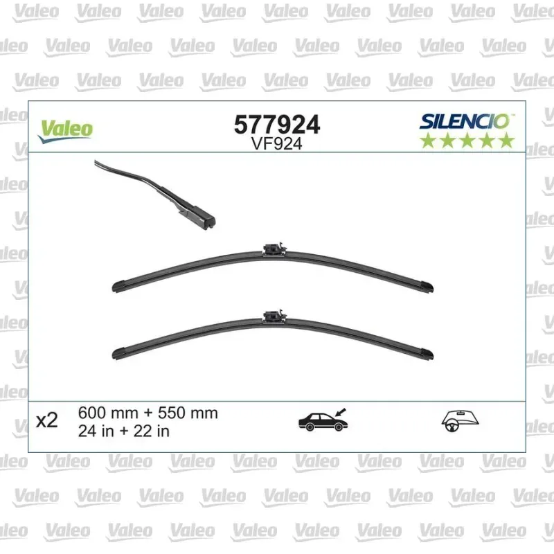 Silecek Süpürgesi Ön 600/550 mm - 24/22 inç VALEO 577924 – Mercedes-Benz E 200