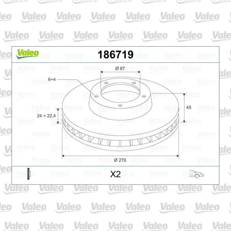Fren Disk Ayna Ön Sağ ve Sol VALEO 186719 – Mitsubishi L200 2.4 / 2.5 TD
