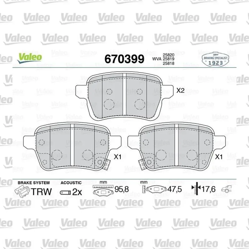 Fren Disk Balata Arka VALEO 670399 – Fiat 500L