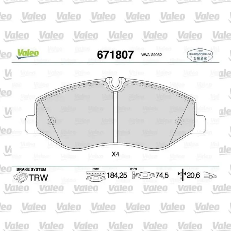 Fren Disk Balata Ön VALEO 671807 – Mercedes-Benz Vito / V 300
