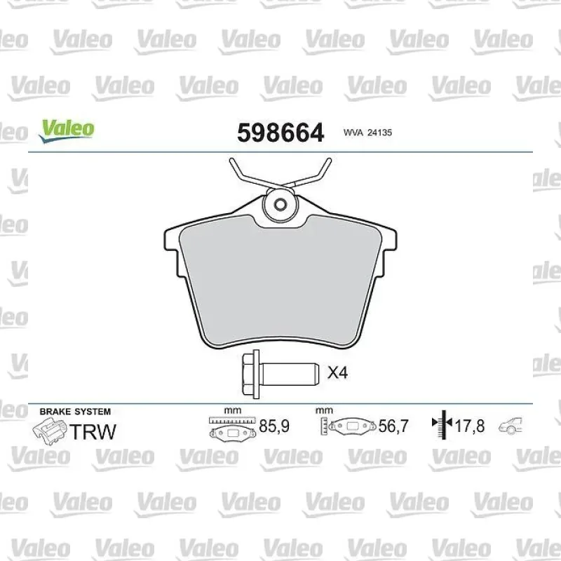 Fren Disk Balata Arka VALEO 598664 – Peugeot / Citroen