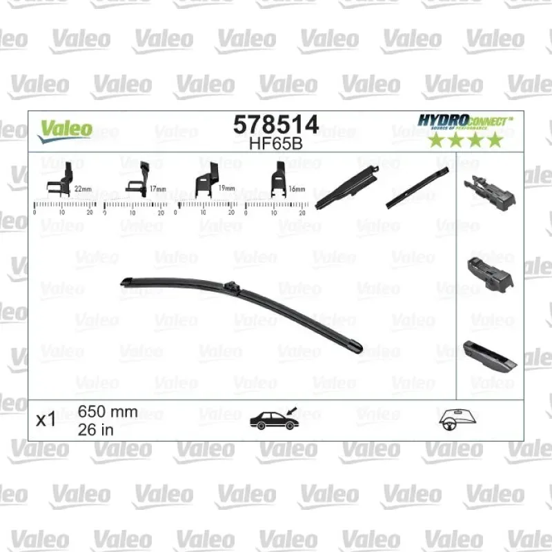 Silecek Süpürgesi Ön Muz Tip 650 mm - 26 inç VALEO 578514