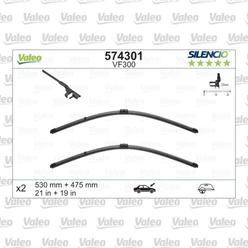 Silecek Süpürgesi Ön Muz Tip 530/475 mm - 21/19 inç VALEO 574301 – Volkswagen / Mazda
