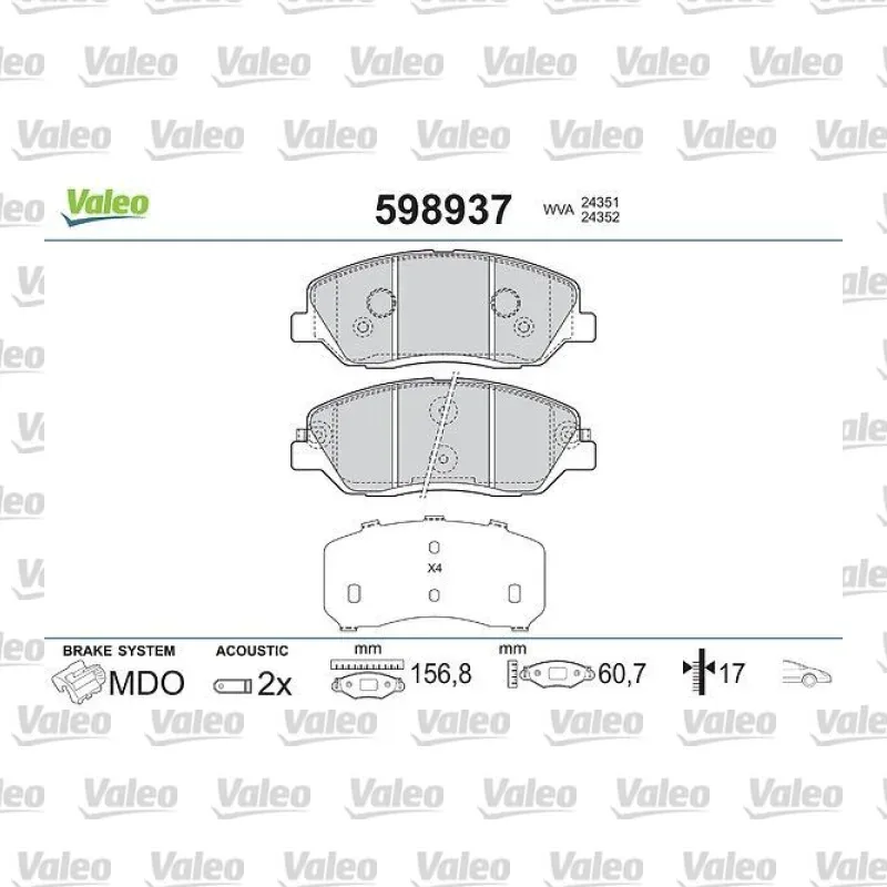 Fren Disk Balata Ön VALEO 598937 – Hyundai / Kia