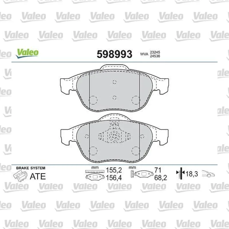 Fren Disk Balata Ön VALEO 598993 – Renault Megane / Scenic