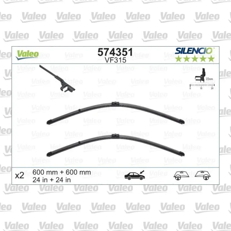 Silecek Süpürgesi Ön 600/600 mm - 24/24 inç VALEO 574351 – Volkswagen / Mercedes-Benz