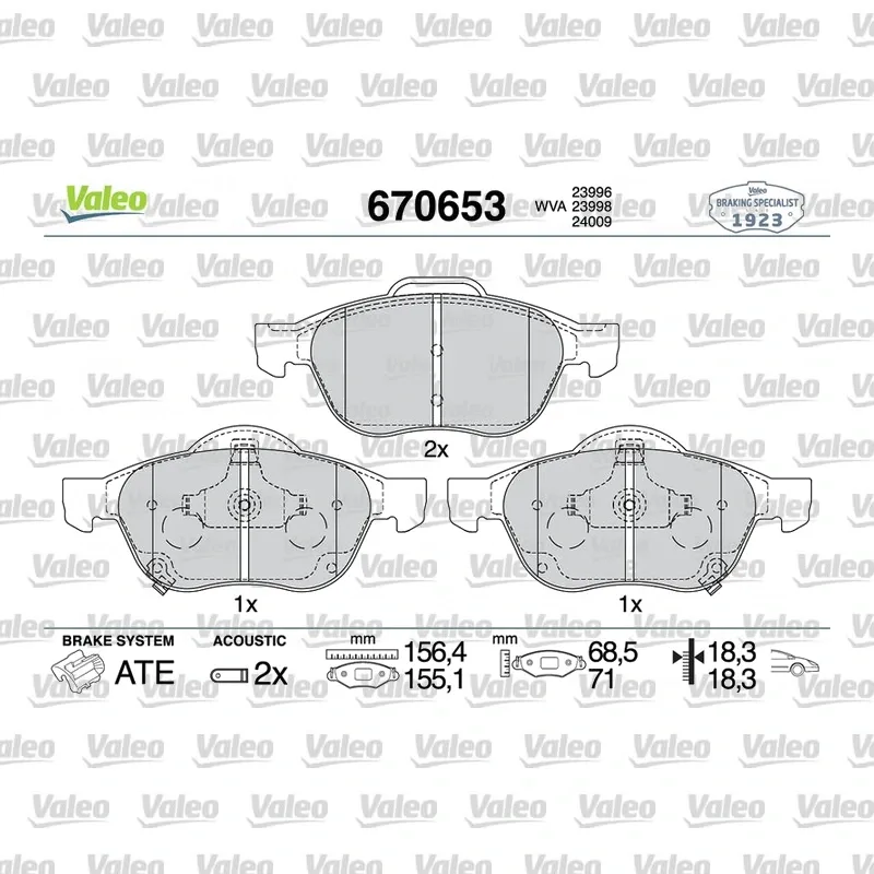Fren Disk Balata Ön VALEO 670653 – Toyota Avensis